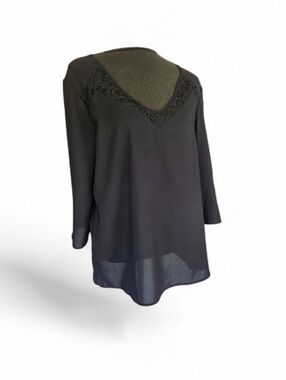 Express Black Lace-Trim V-Neck Tunic Blouse Size Large